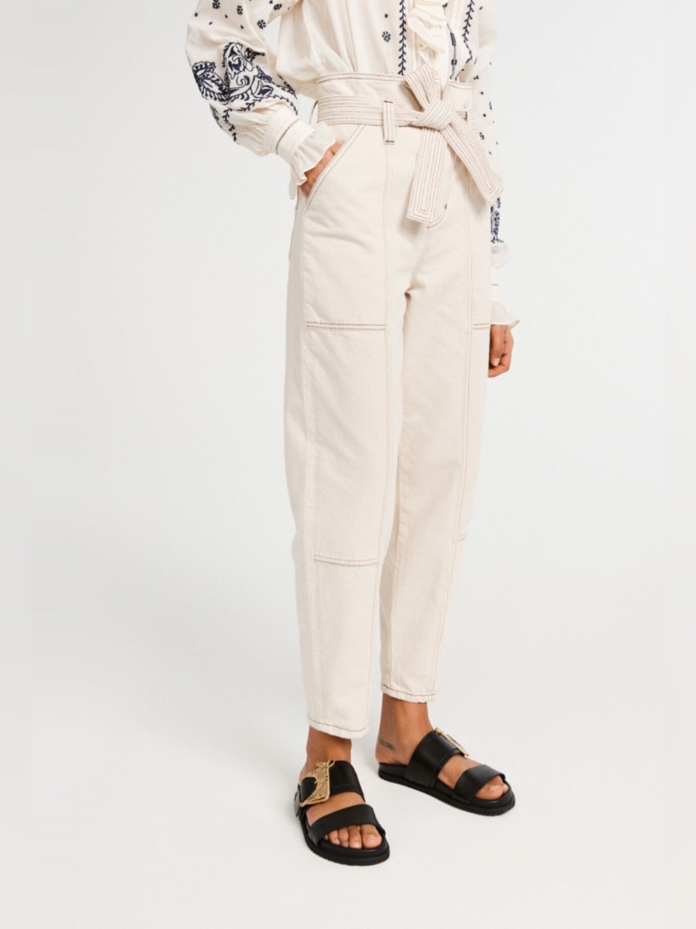 Paper Bag / Ballon Cream Jeans by CLAUDIE PIERLOT PARIS Sz 26 - Brand New